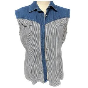 Women's 1990's Wrangler Silverlake denim sleeveless button down stripe top